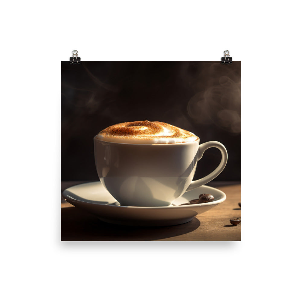 Creamy Macchiato in a Ceramic Cup photo paper poster - Posterfy.AI