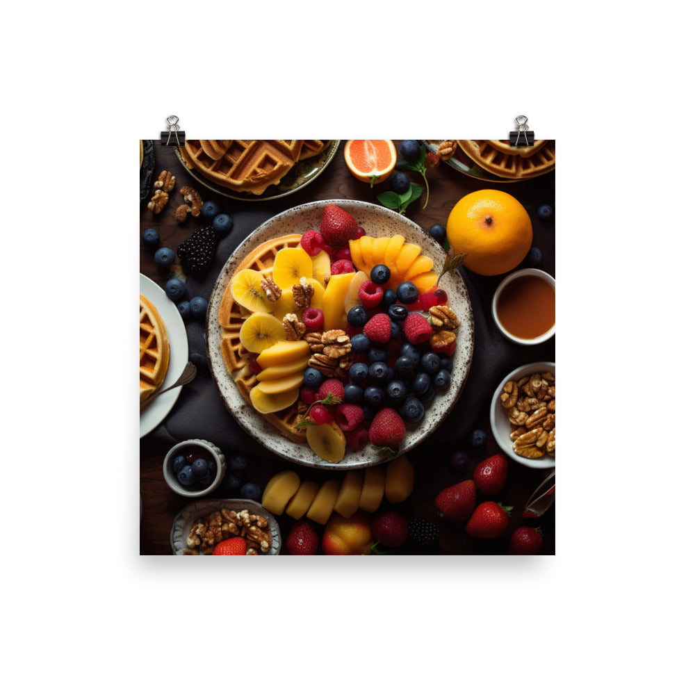 Pancakes and Waffles with Fresh Fruit photo paper poster - Posterfy.AI