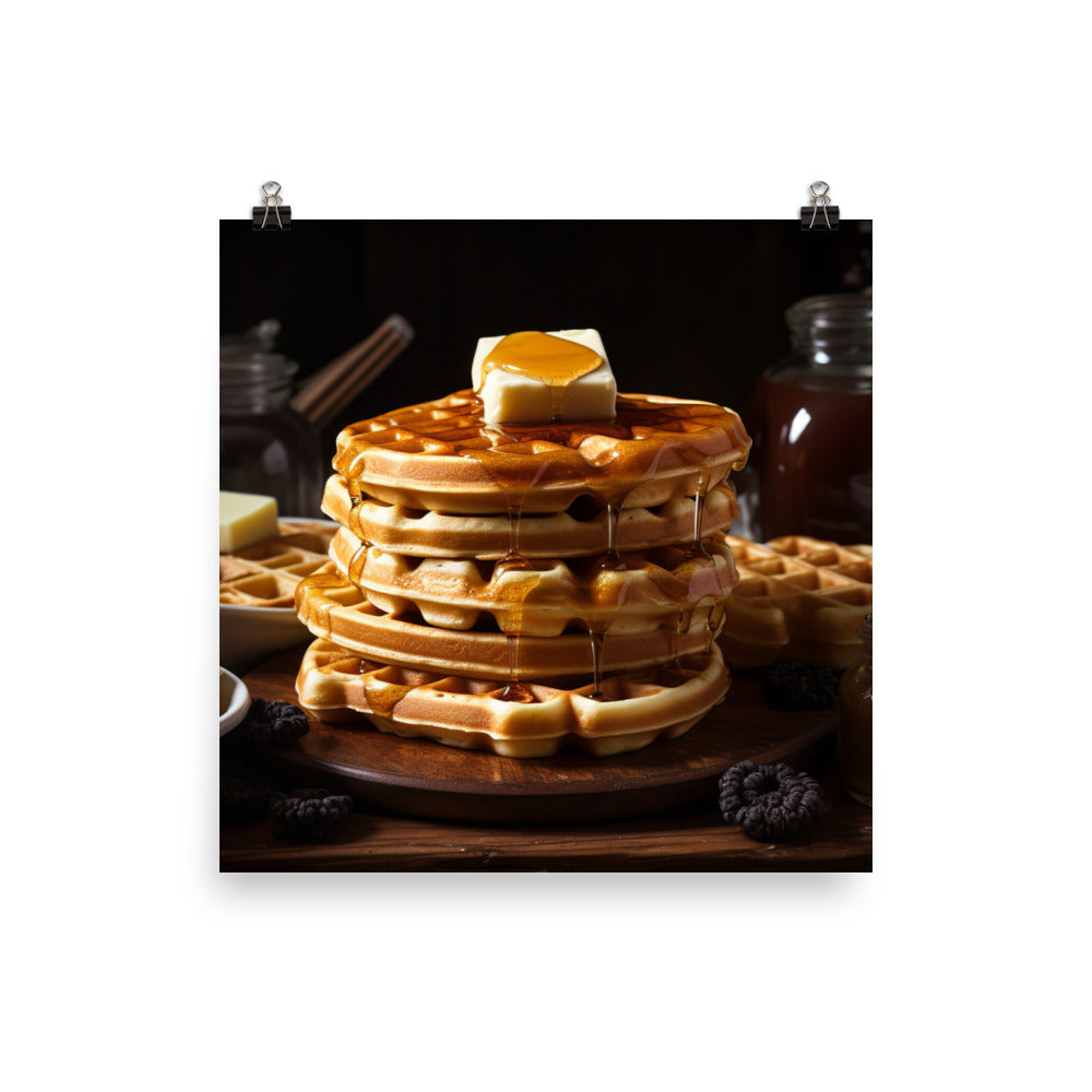 Fluffy Pancakes and Crispy Waffles photo paper poster - Posterfy.AI