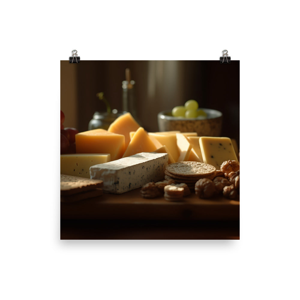 Cheese platter featuring Parmesan cheese photo paper poster - Posterfy.AI