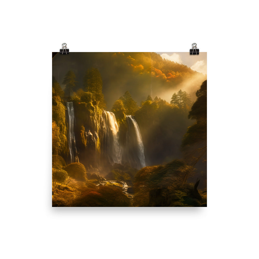 Nachi Falls Bathed in Golden Light photo  paper poster - Posterfy.AI