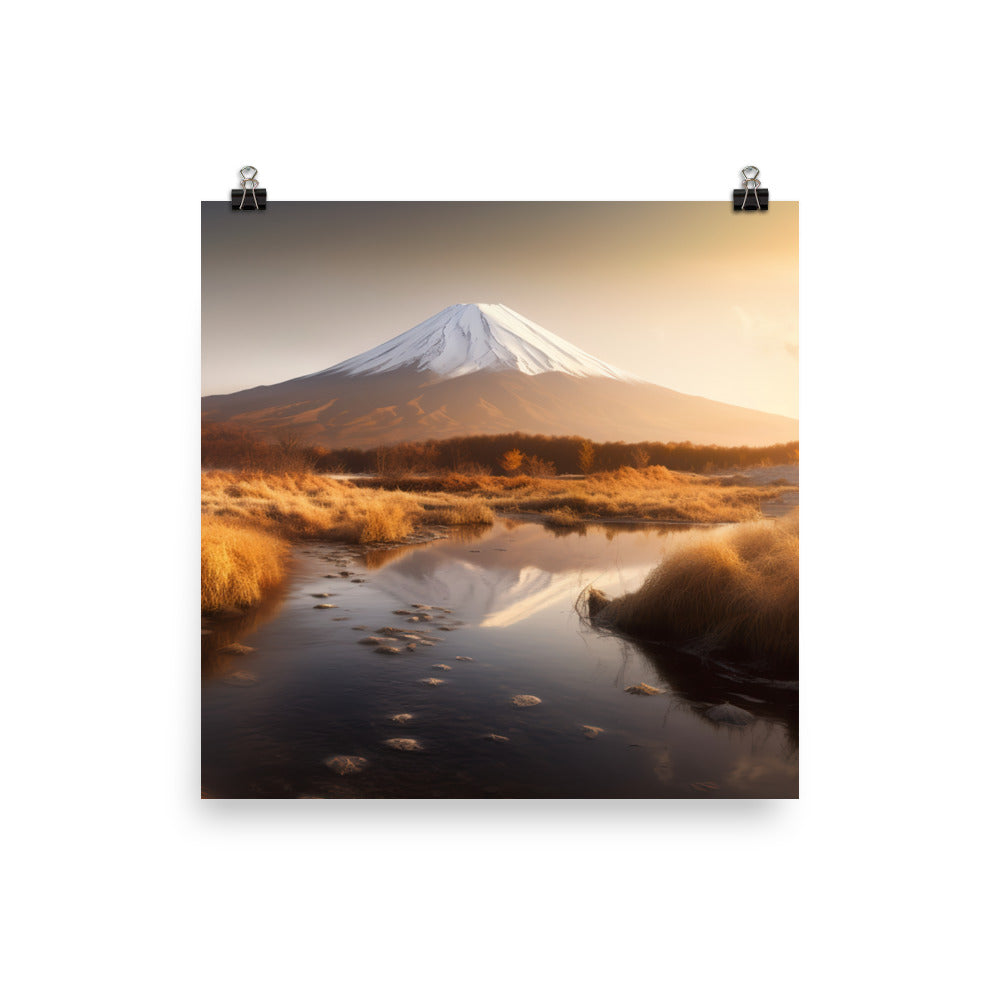 Golden Hour Glow on Mount Fuji photo  paper poster - Posterfy.AI