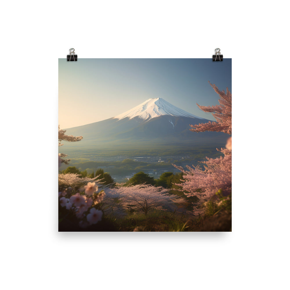 Enveloped in Cherry Blossoms at Mount Fuji photo  paper poster - Posterfy.AI