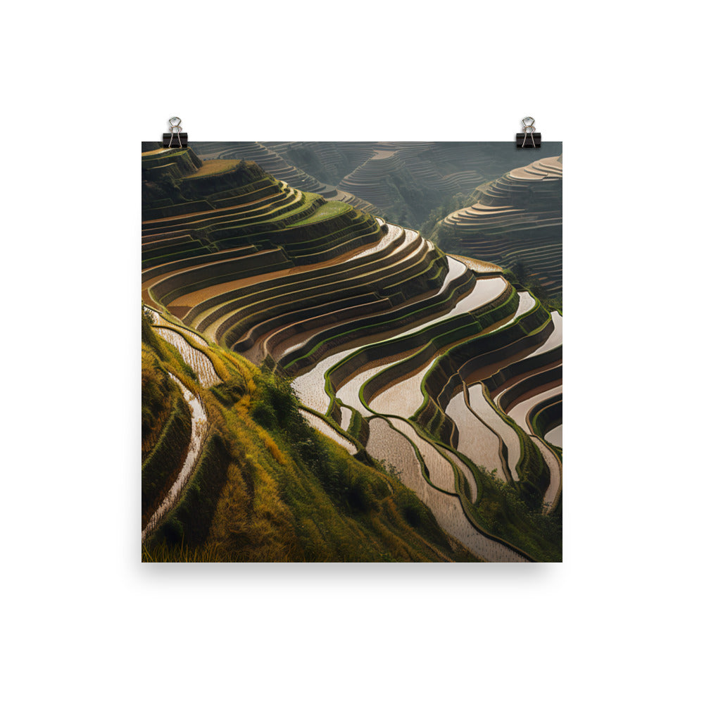Majestic Layers of Guilin Rice Terraces photo  paper poster - Posterfy.AI