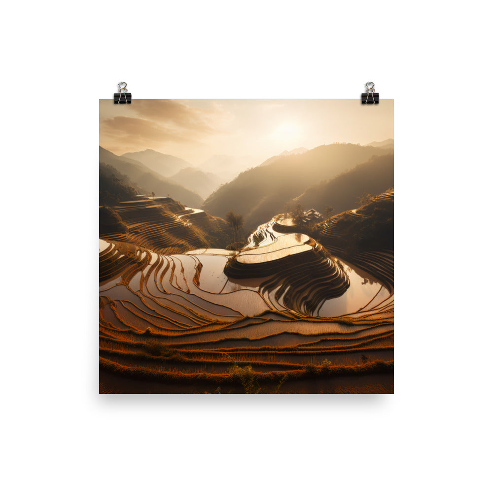 Guilin Rice Terraces at Sunset photo paper poster - Posterfy.AI