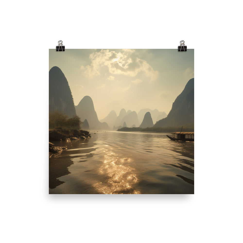 Majestic Landscape of Li River photo paper poster - Posterfy.AI