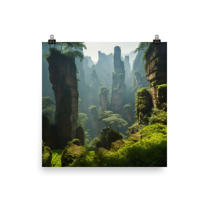 Majestic Sandstone Pillars of Zhangjiajie photo paper poster - Posterfy.AI