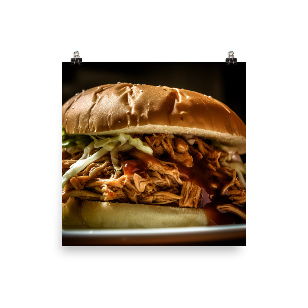 Juicy Pulled Pork Sandwich photo paper poster - Posterfy.AI