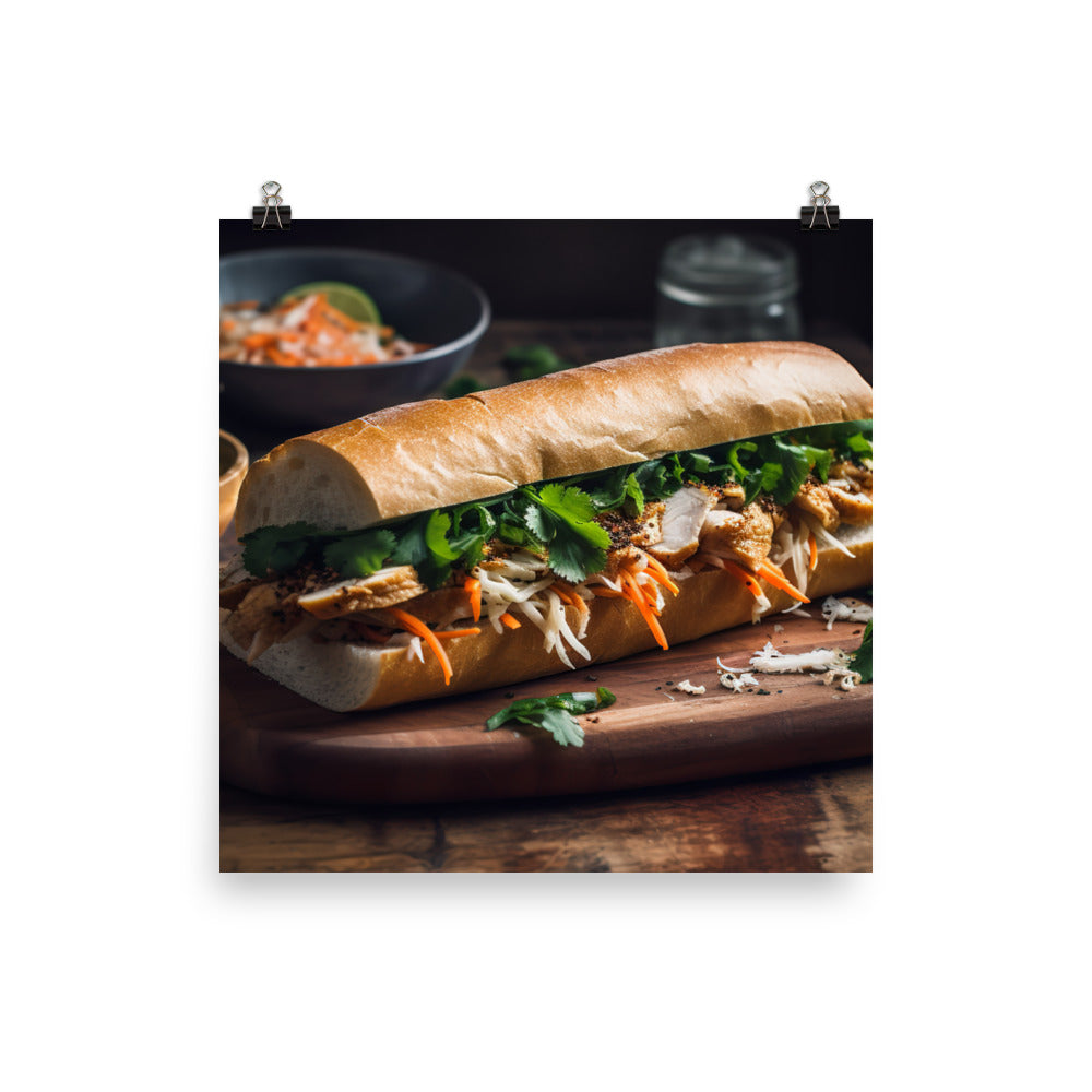 Mouth watering Banh Mi Sandwich with Lemongrass Chicken photo paper poster - Posterfy.AI