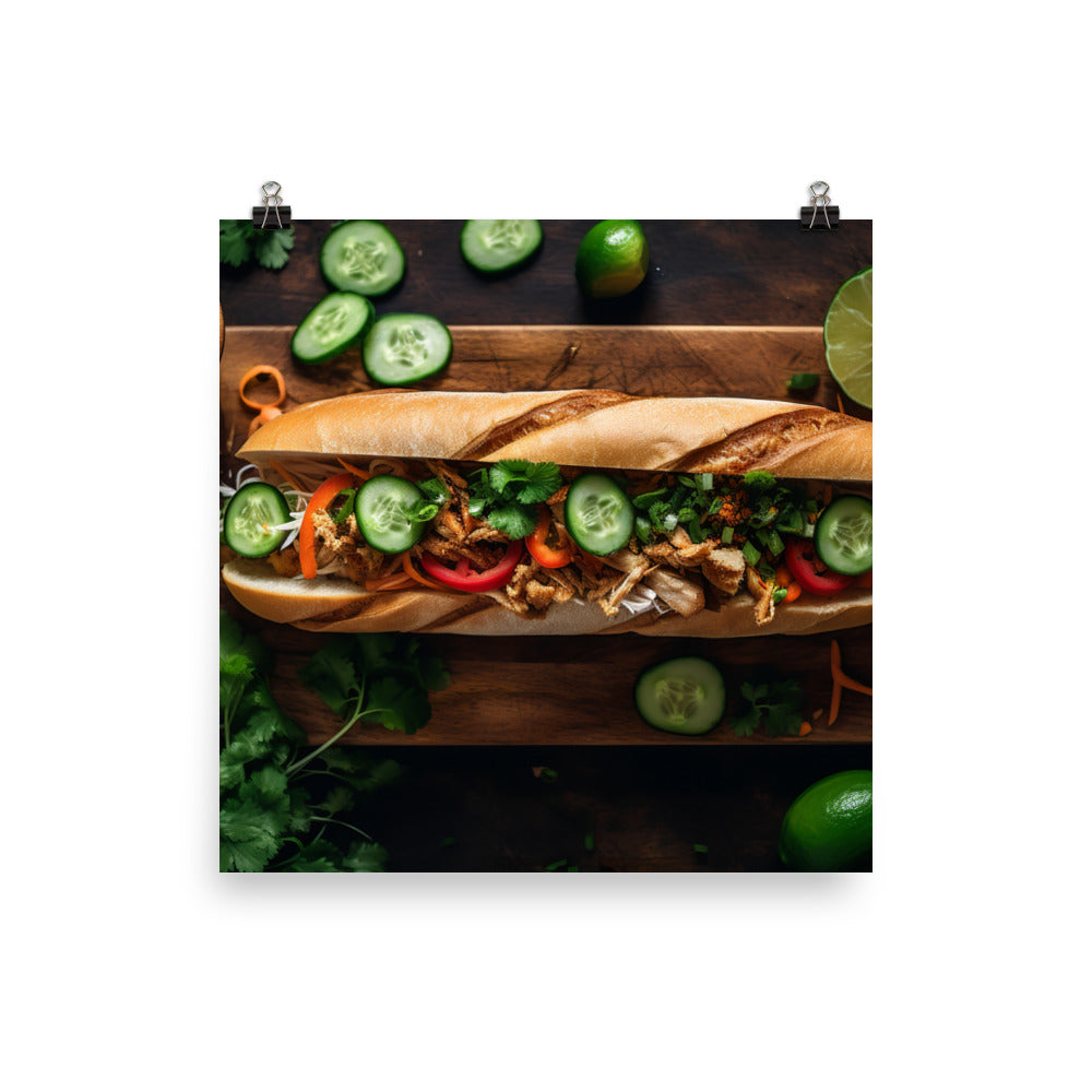 Mouth watering Banh Mi Sandwich with Lemongrass Chicken photo paper poster - Posterfy.AI