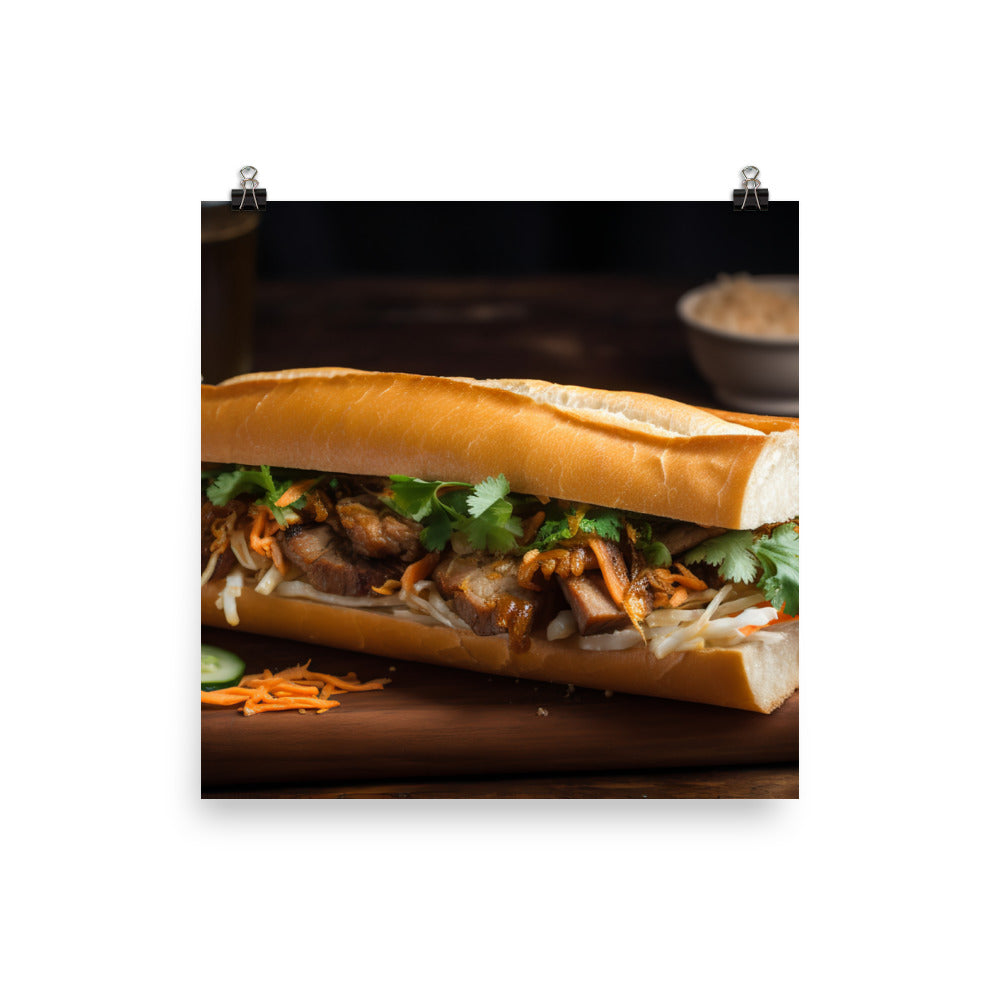 Classic Banh Mi Sandwich with Pork Belly and Caramelized Onion photo paper poster - Posterfy.AI