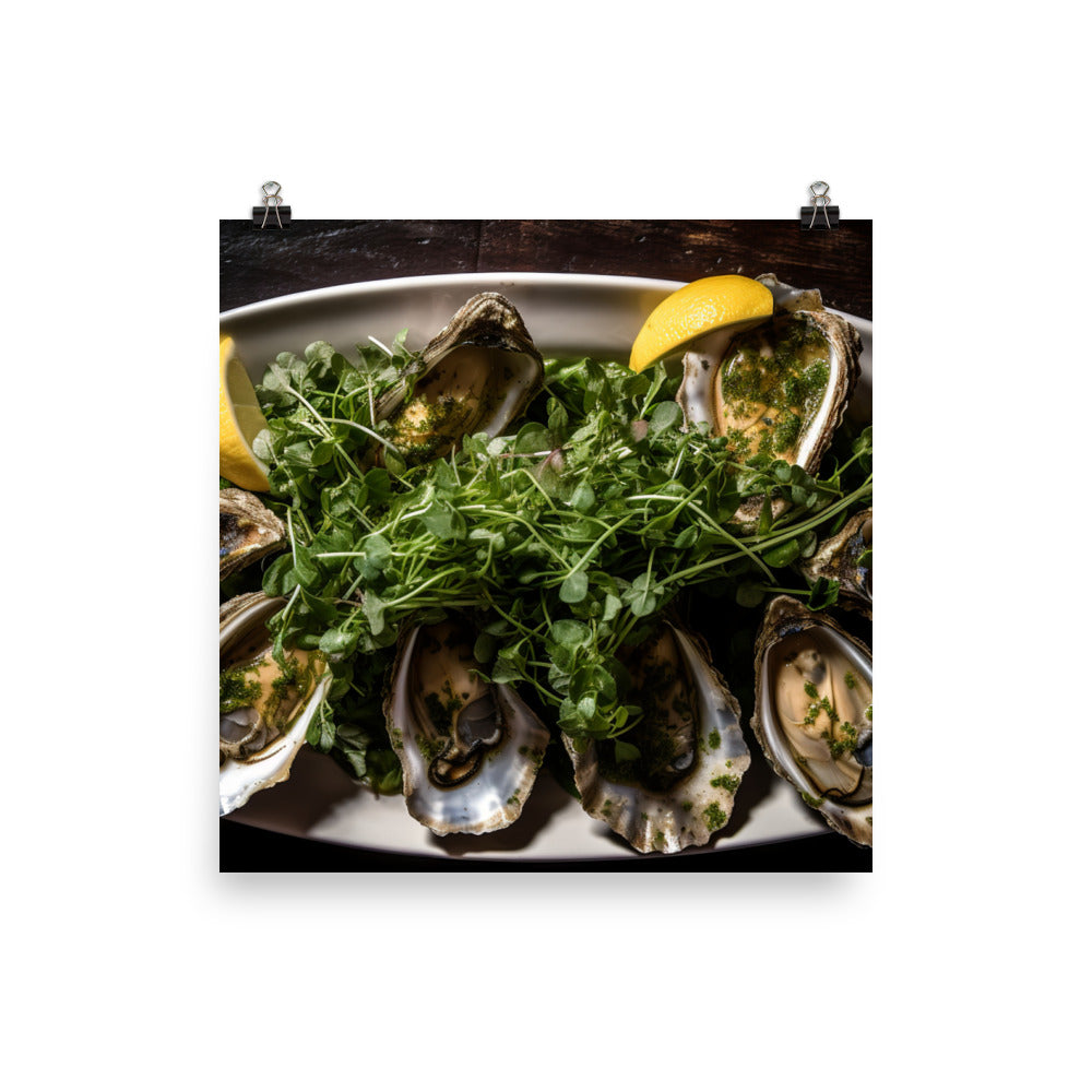 Grilled Wellfleet Oysters with Garlic Butter photo paper poster - Posterfy.AI