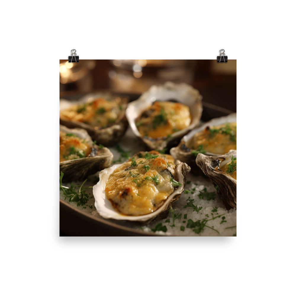 Baked Pacific Oysters with Cheese and Herbs photo paper poster - Posterfy.AI