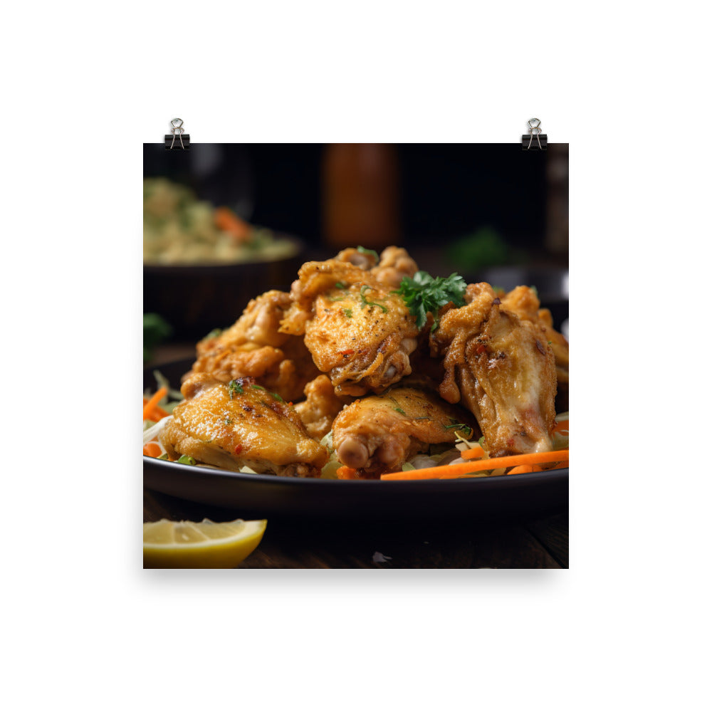 Golden Brown Lemon Pepper Chicken Wings with a Twist photo paper poster - Posterfy.AI