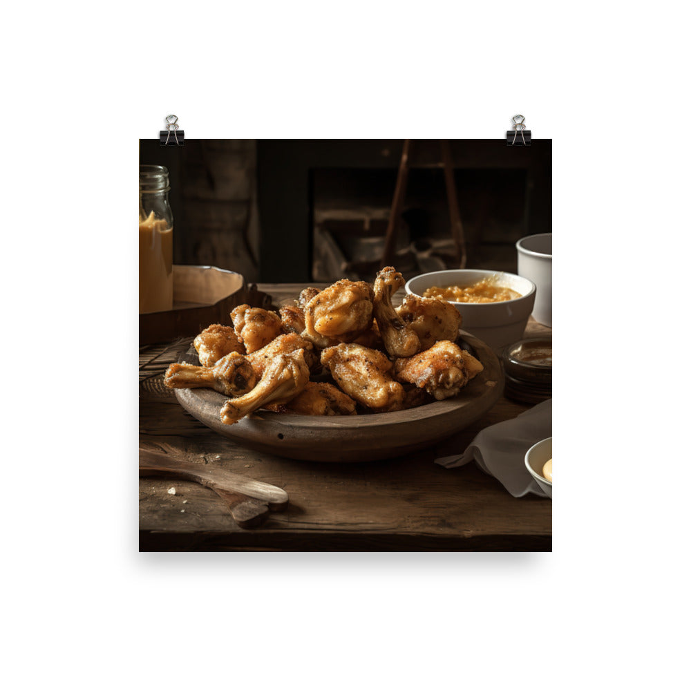 Honey Mustard Chicken Wings with Dipping Sauce photo paper poster - Posterfy.AI