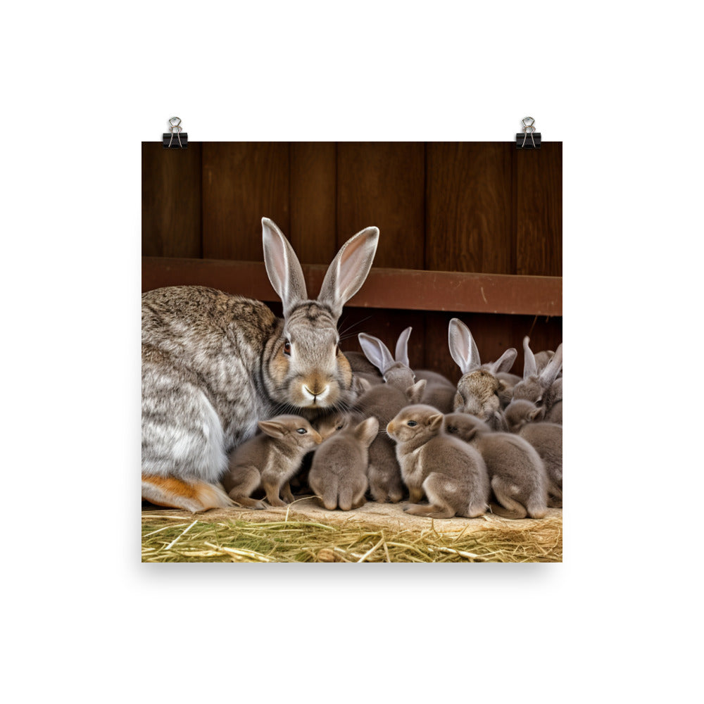 Flemish Giant Rabbit Family Time Photo paper poster - PosterfyAI.com