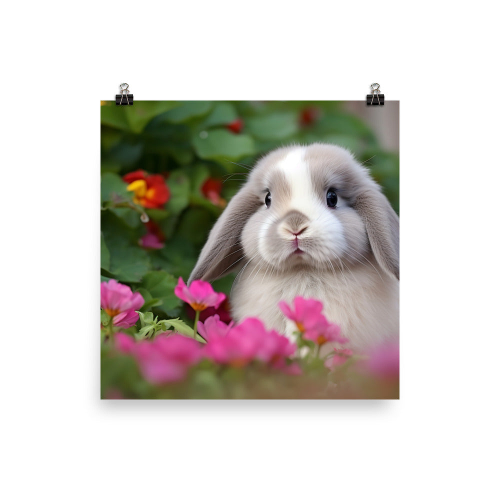 Adorable Mini Lop Bunny in a Garden Photo paper poster - PosterfyAI.com