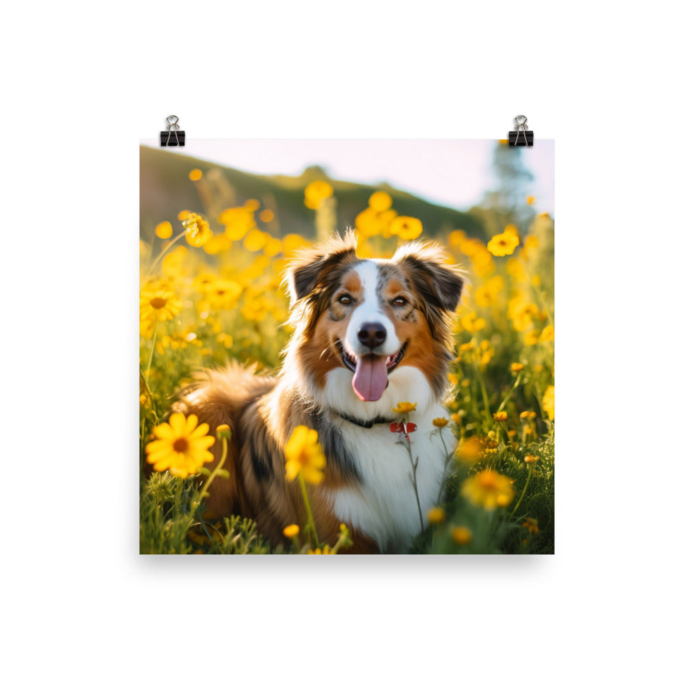 Australian Shepherd sitting photo paper poster - Posterfy.AI