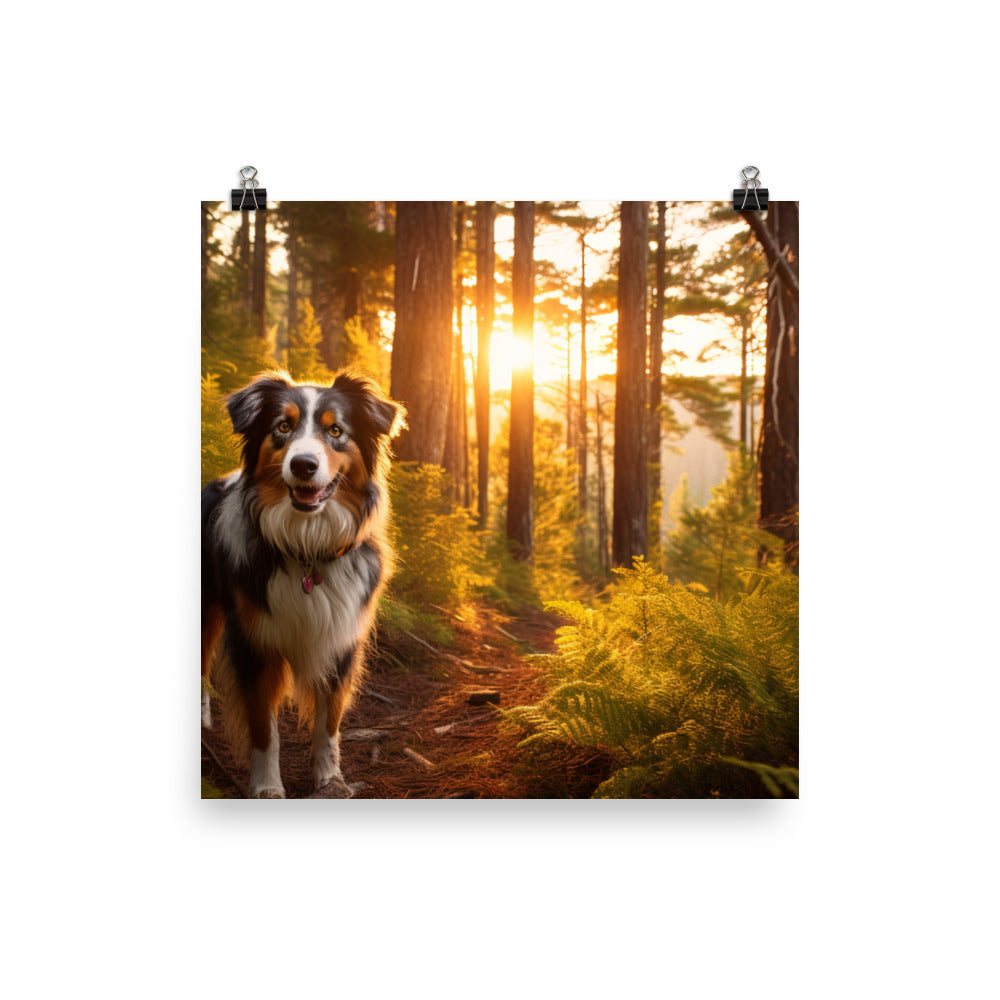 Australian Shepherd as it hikes photo paper poster - Posterfy.AI