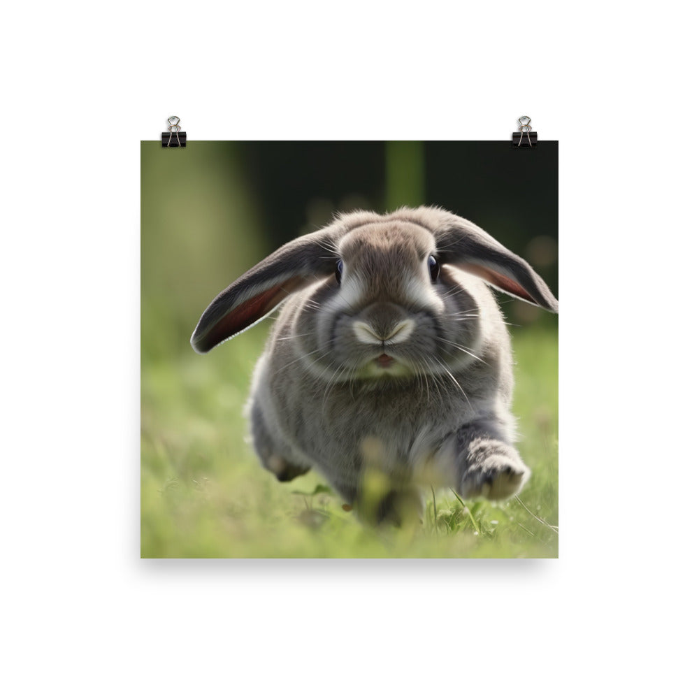 Playful Mini Lop Bunny in a Meadow Photo paper poster - PosterfyAI.com