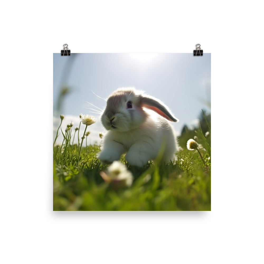 Playful Mini Lop Bunny in a Meadow Photo paper poster - PosterfyAI.com