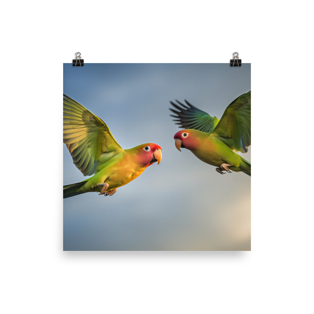 Lovebirds in Flight Photo paper poster - PosterfyAI.com