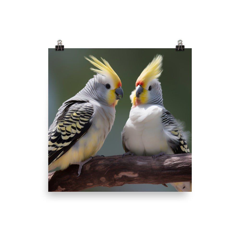 Graceful Cockatiels Photo paper poster - PosterfyAI.com