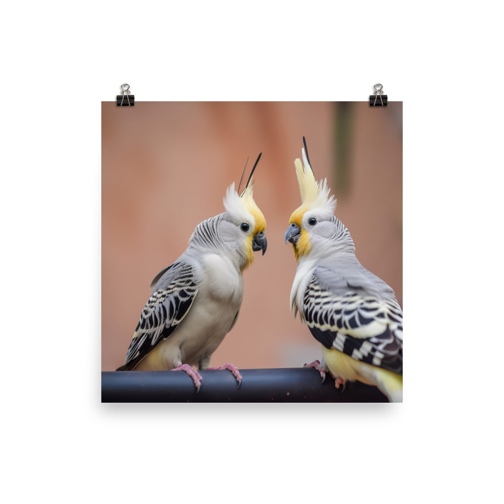 Cute and Curious Cockatiels Photo paper poster - PosterfyAI.com