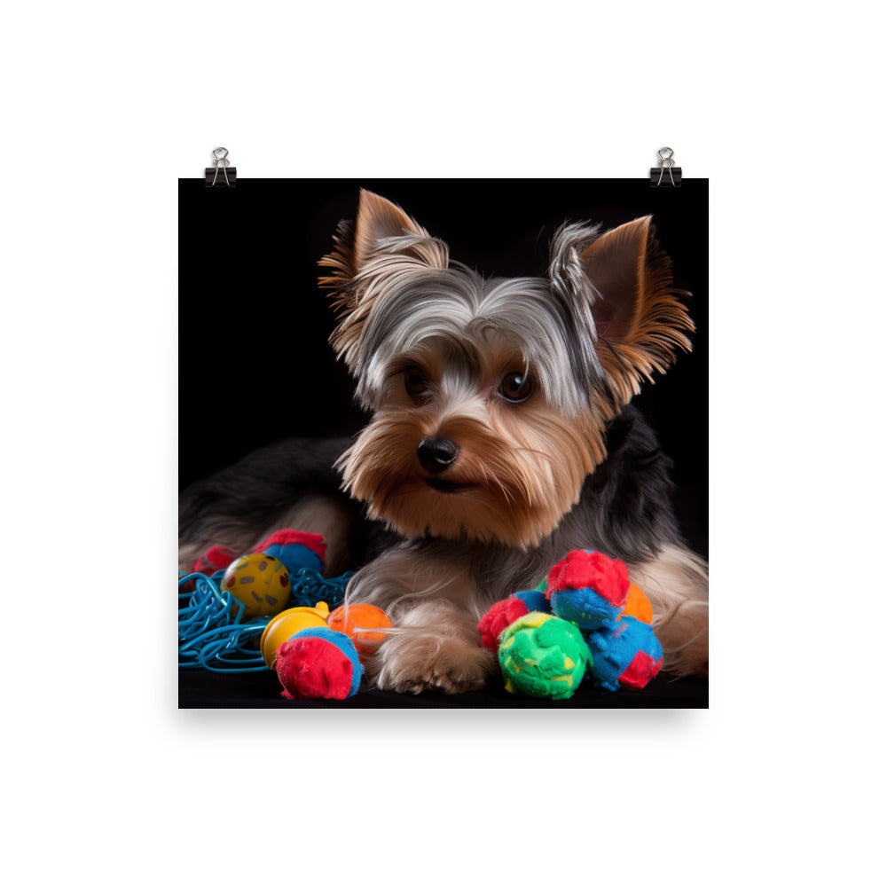 Yorkshire Terrier with Toys Photo paper poster - PosterfyAI.com