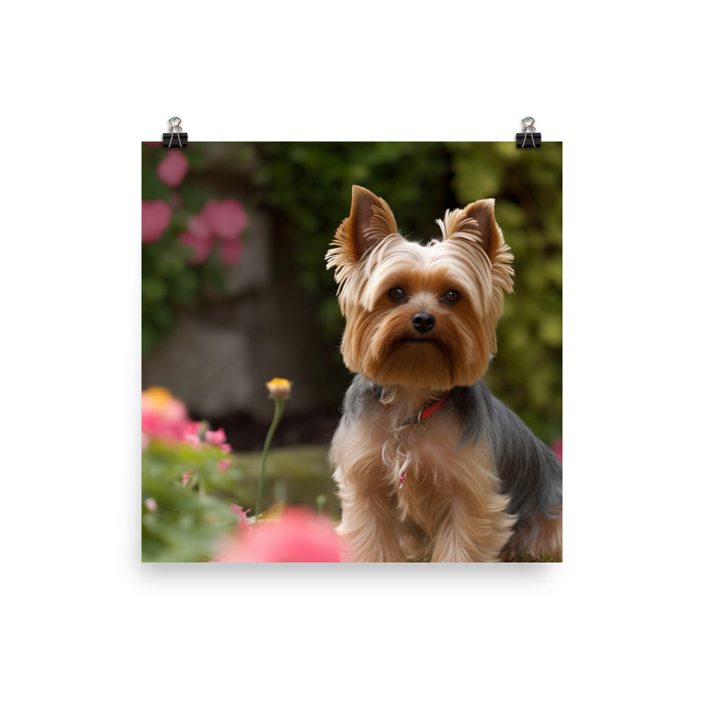 Yorkshire Terrier in the Garden Photo paper poster - PosterfyAI.com