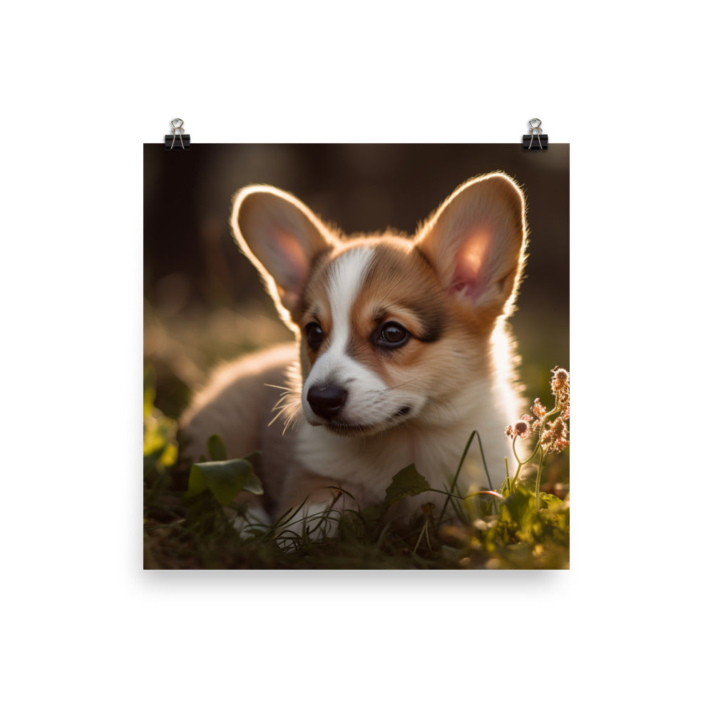 Welsh Corgi Puppy Playing Photo paper poster - PosterfyAI.com