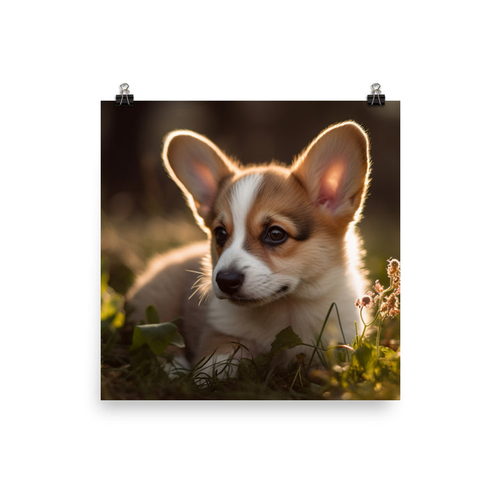 Welsh Corgi Puppy Playing Photo paper poster - PosterfyAI.com