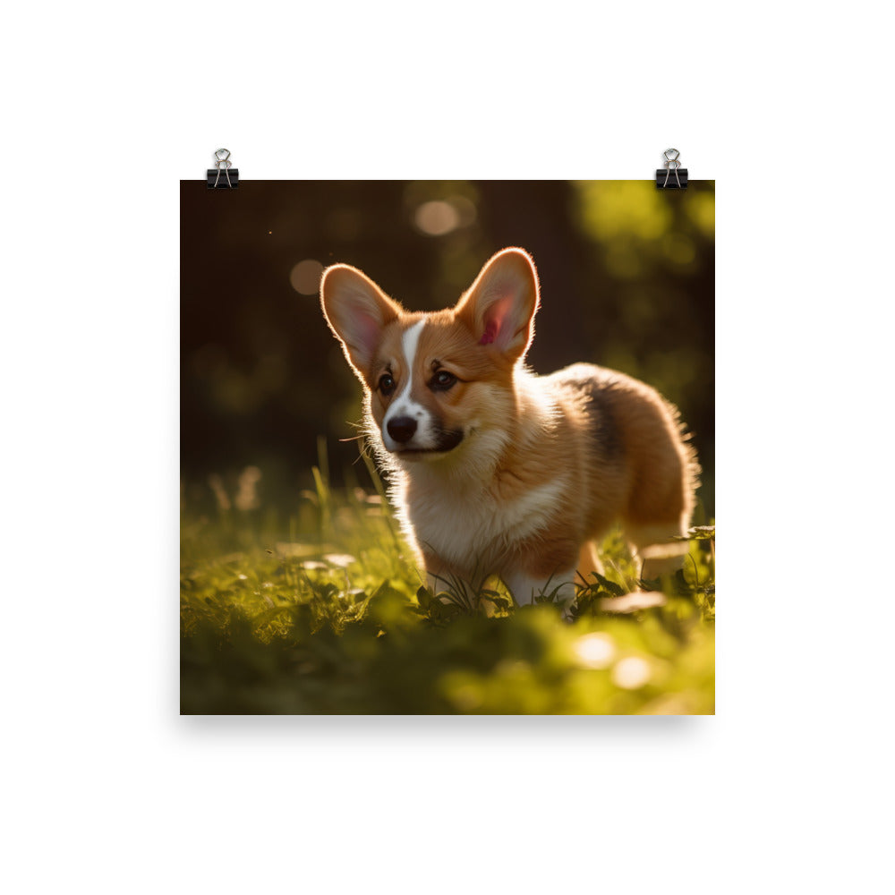 Welsh Corgi Puppy Playing Photo paper poster - PosterfyAI.com