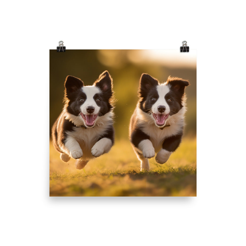 Two energetic Border Collies Photo paper poster - PosterfyAI.com