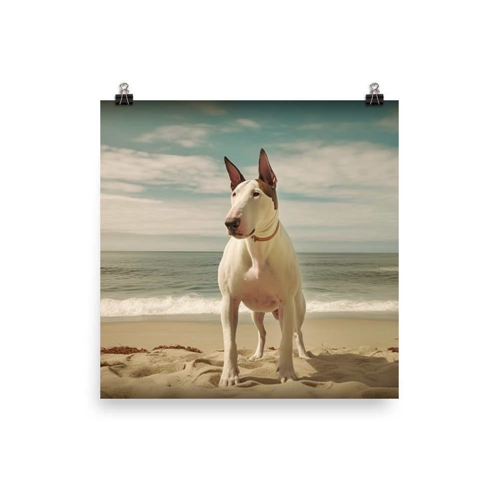 Bull Terrier on the Beach photo paper poster - Posterfy.AI