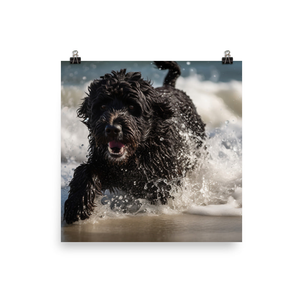 Waves with a Portuguese Water Dog photo paper poster - Posterfy.AI