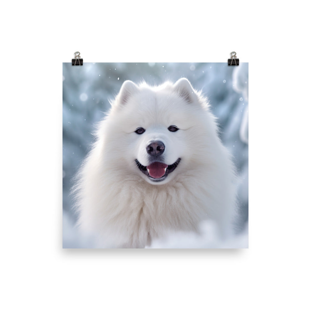 Samoyed Dog in Winter Photo paper poster - PosterfyAI.com