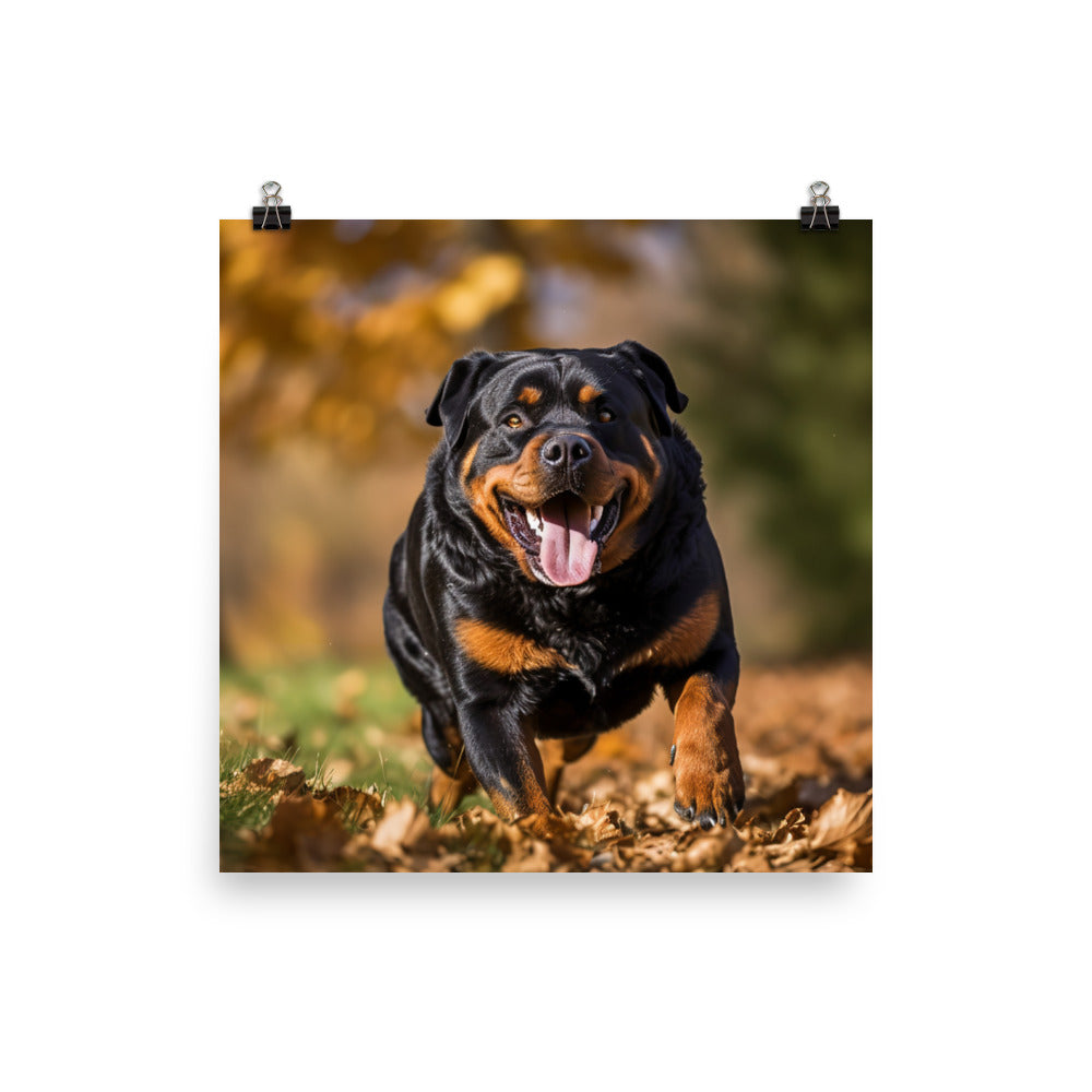 Rottweiler for a walk in the park Photo paper poster - PosterfyAI.com