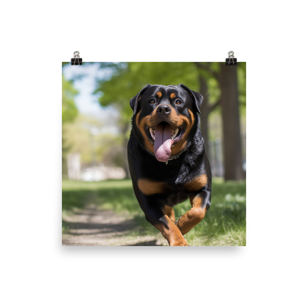 Rottweiler for a walk in the park Photo paper poster - PosterfyAI.com