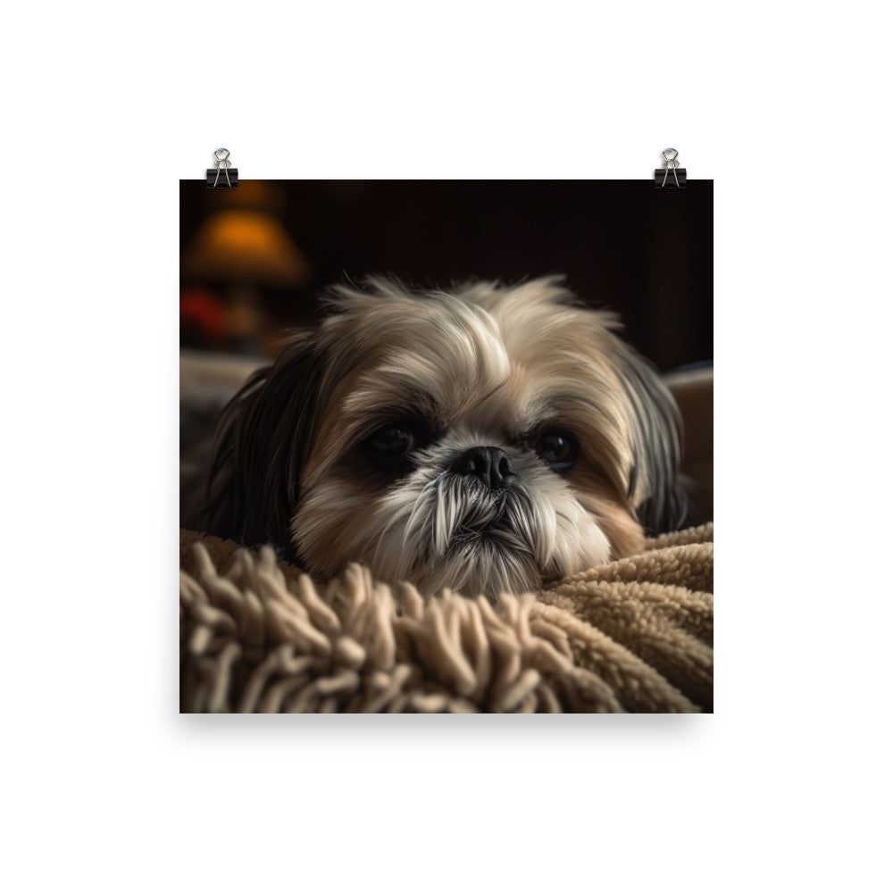 Relaxed Shih Tzu in a Cozy Home Photo paper poster - PosterfyAI.com