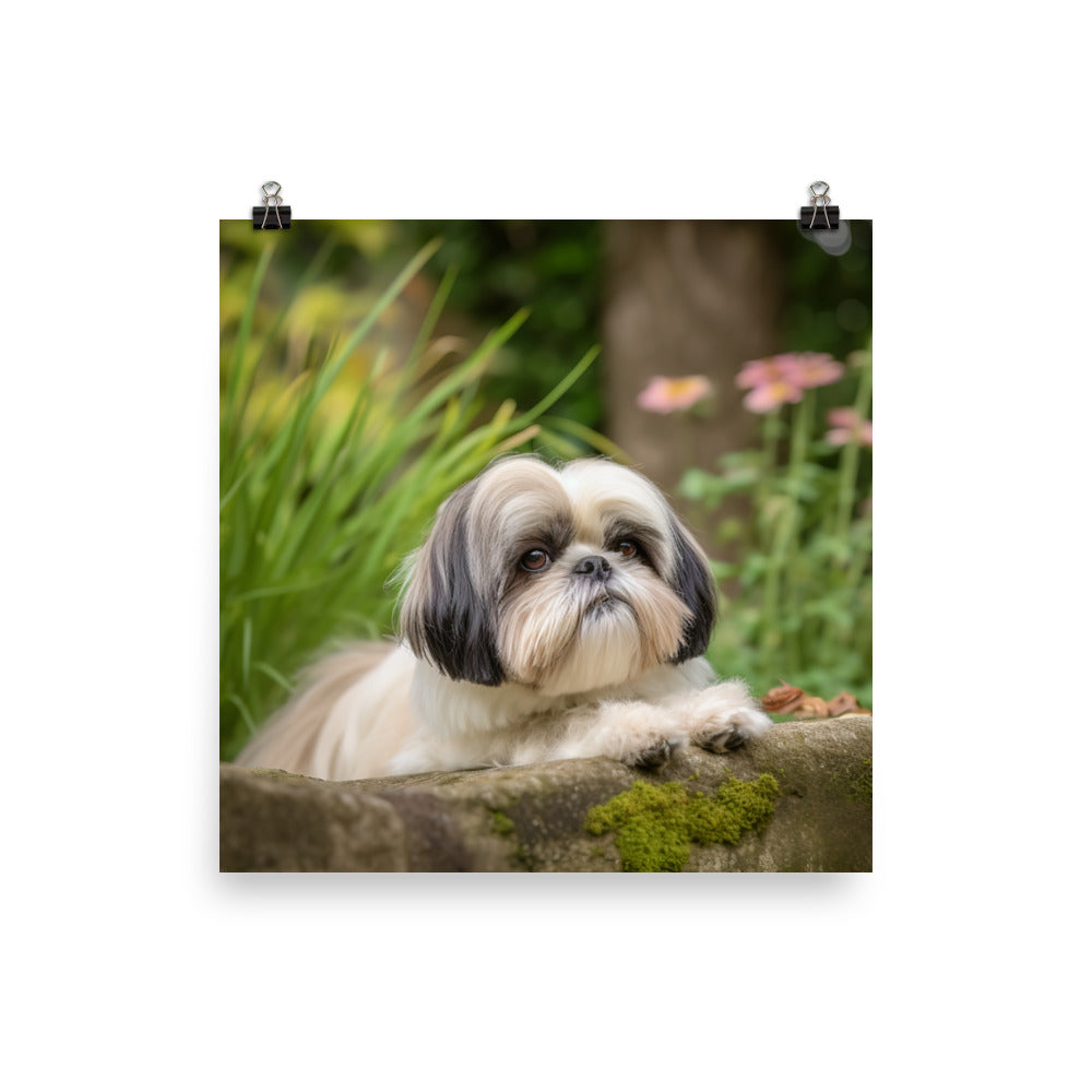 Regal Shih Tzu Posing in the Garden Photo paper poster - PosterfyAI.com