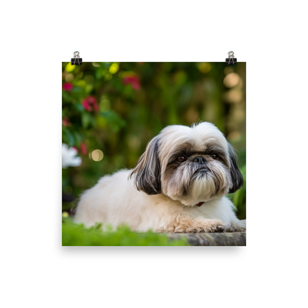 Regal Shih Tzu Posing in the Garden Photo paper poster - PosterfyAI.com
