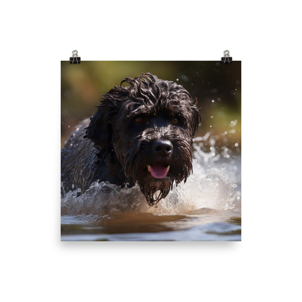 Portuguese Water Dog playing Photo paper poster - PosterfyAI.com