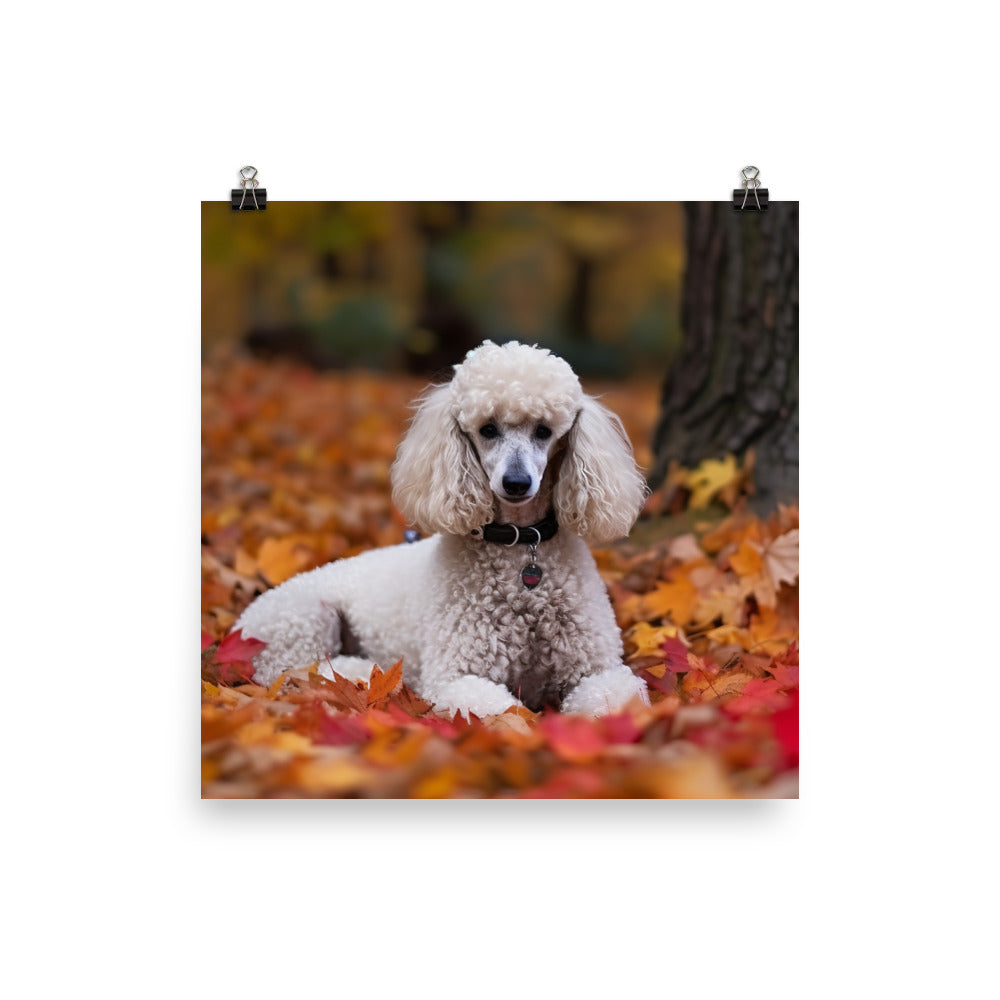 Poodle in Autumn Leaves Photo paper poster - PosterfyAI.com