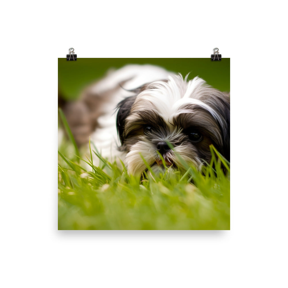 Playful Shih Tzu Enjoying the Outdoors Photo paper poster - PosterfyAI.com