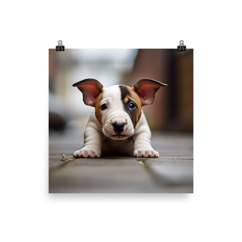 Playful Bull Terrier Pup Photo paper poster - PosterfyAI.com