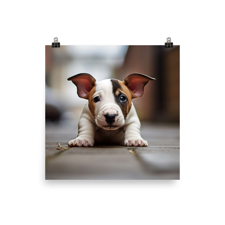 Playful Bull Terrier Pup Photo paper poster - PosterfyAI.com