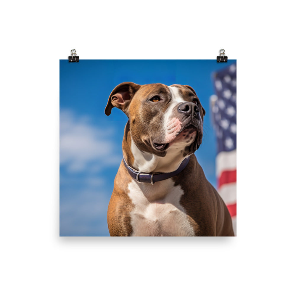 Patriotic American Staffordshire Terrier Photo paper poster - PosterfyAI.com