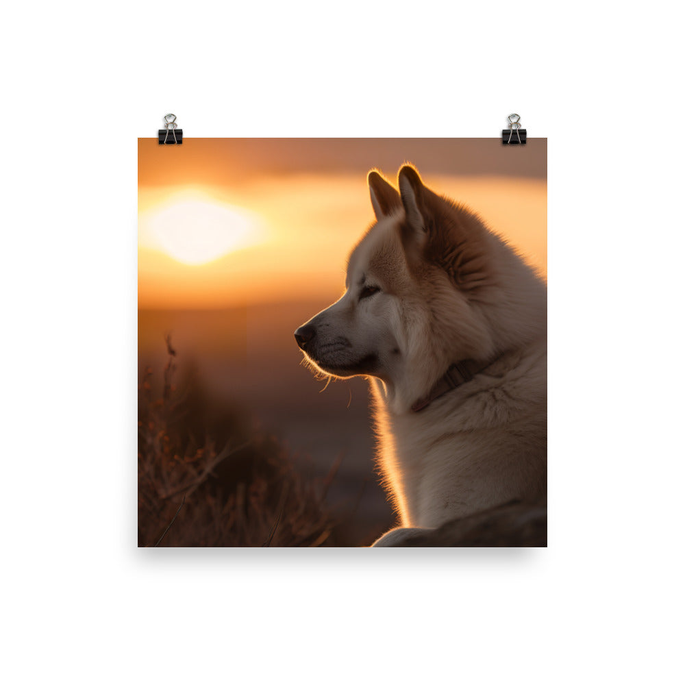Noble Akita Gazing at the Sunset Photo paper poster - PosterfyAI.com