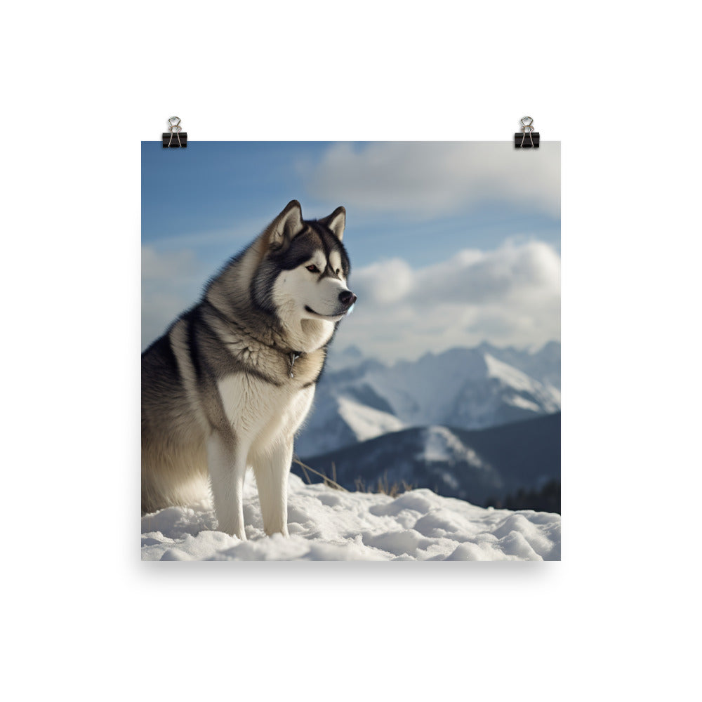 Majestic Alaskan Malamute in the Snow Photo paper poster - PosterfyAI.com